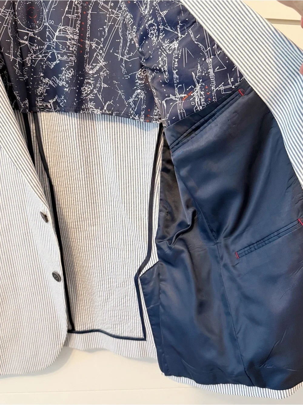 Nautica | Men’s blue/white striped  seersucker partially lined blazer Size S42
